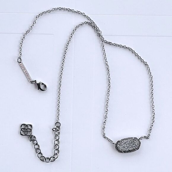 Kendra Scott Elisa Platinum Drusy Pendant Silver Necklace - Picture 5 of 14